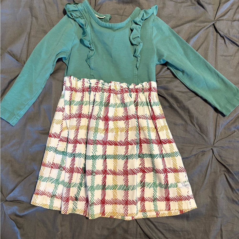 Ruffle butts green and Plaid Kids Dress